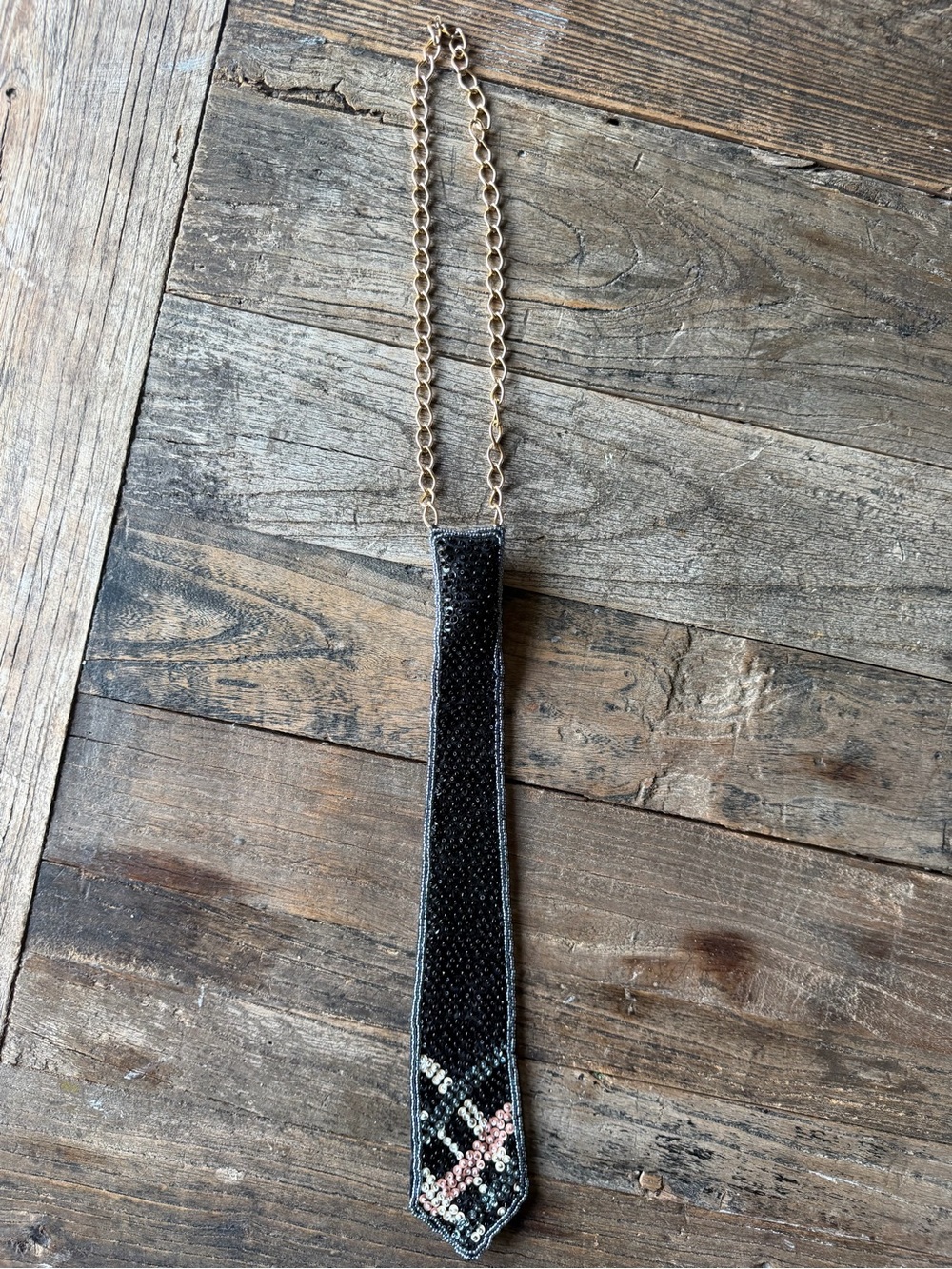 Black Beaded Necklace Tie Pendant - Unbranded